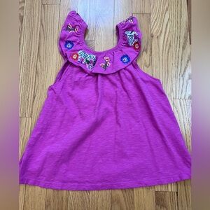 Mini Boden Zebra Embroidered Ruffle Tank Top
